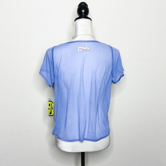 Zumba NWT! Women’s Flash Crop Top in Orbit Blue Sheer Sides & Back Size M - Picture 6 of 7